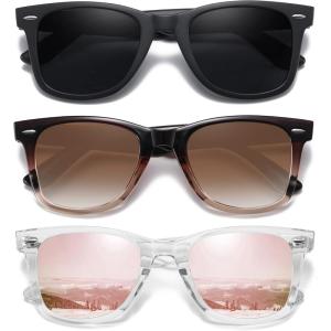 imageMEETSUN Retro Polarized Sunglasses for Women Men Classic Mirror Lens Driving Trendy Sun Glasses UV Protection 3 Pack3 Pack Black LensBrown Gradient LensPink Mirrored
