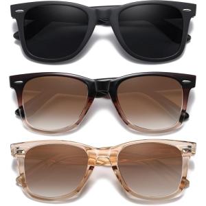 imageMEETSUN Retro Polarized Sunglasses for Women Men Classic Mirror Lens Driving Trendy Sun Glasses UV Protection 3 Pack3 Pack BlackBrown GradientBrown