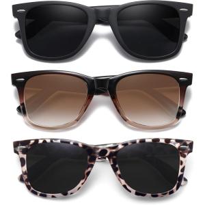 imageMEETSUN Retro Polarized Sunglasses for Women Men Classic Mirror Lens Driving Trendy Sun Glasses UV Protection 3 Pack3 Pack BlackBrown GradientLeopard
