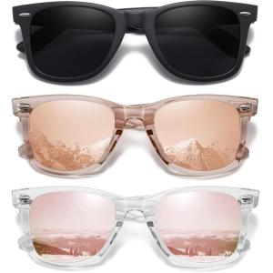 imageMEETSUN Retro Polarized Sunglasses for Women Men Classic Mirror Lens Driving Trendy Sun Glasses UV Protection 3 Pack3 Pack BlackCoffeePink