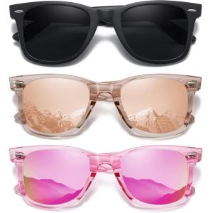imageMEETSUN Retro Polarized Sunglasses for Women Men Classic Mirror Lens Driving Trendy Sun Glasses UV Protection 3 Pack3 Pack BlackCoffeePurple Pink