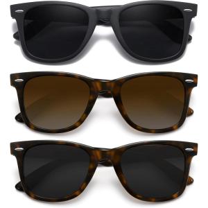 imageMEETSUN Retro Polarized Sunglasses for Women Men Classic Mirror Lens Driving Trendy Sun Glasses UV Protection 3 Pack3 Pack BlackLeopard BrownLeopard Grey