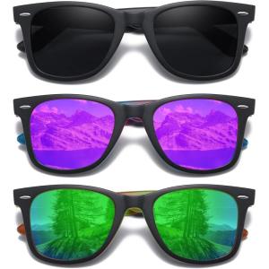imageMEETSUN Retro Polarized Sunglasses for Women Men Classic Mirror Lens Driving Trendy Sun Glasses UV Protection 3 Pack3 Pack BlackPurple BlueGreen Orange