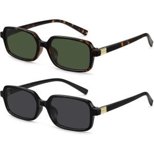 imageMEETSUN Retro Rectangular Sunglasses for Women Trendy Vintage 90s Small Square Sun Glasses UV Protection2packblackGraytortoiseDark Green
