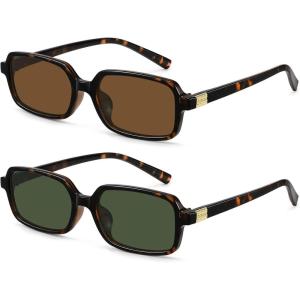 imageMEETSUN Retro Rectangular Sunglasses for Women Trendy Vintage 90s Small Square Sun Glasses UV Protection2packtortoiseBrowntortoiseDark Green
