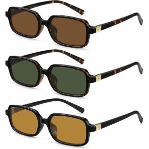 imageMEETSUN Retro Rectangular Sunglasses for Women Trendy Vintage 90s Small Square Sun Glasses UV Protection3packblackBrowntortoiseBrowntortoiseDark Green