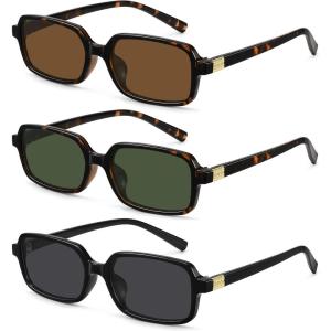 imageMEETSUN Retro Rectangular Sunglasses for Women Trendy Vintage 90s Small Square Sun Glasses UV Protection3packblackGraytortoiseBrowntortoiseDark Green