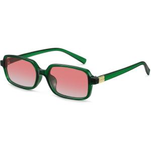 imageMEETSUN Retro Rectangular Sunglasses for Women Trendy Vintage 90s Small Square Sun Glasses UV ProtectionGreenRed