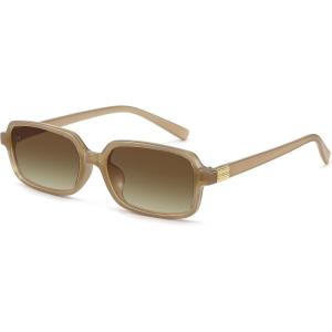 imageMEETSUN Retro Rectangular Sunglasses for Women Trendy Vintage 90s Small Square Sun Glasses UV ProtectionLight CoffeeBrown