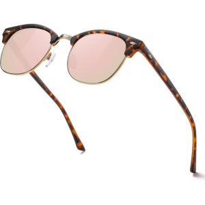 imageMEETSUN Retro Semi Rimless Polarized Sunglasses for Men Women Classic Trendy Driving Sun Glasses UV ProtectionB17matte Leopard Framegolden RimPink Mirrored Lens
