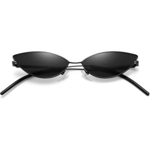 imageMEETSUN Retro Vintage Cat Eye Sunglasses For Women Men Narrow Small Oval Glasses Petals Shape Curved Temple DesignBlack  Grey