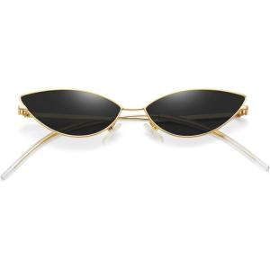 imageMEETSUN Retro Vintage Cat Eye Sunglasses For Women Men Narrow Small Oval Glasses Petals Shape Curved Temple DesignGold  Grey