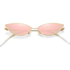 imageMEETSUN Retro Vintage Cat Eye Sunglasses For Women Men Narrow Small Oval Glasses Petals Shape Curved Temple DesignGold  Pink