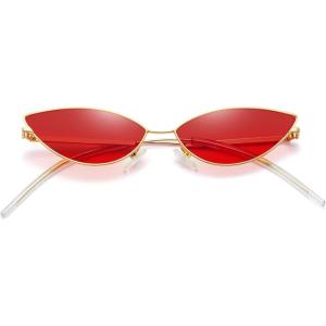 imageMEETSUN Retro Vintage Cat Eye Sunglasses For Women Men Narrow Small Oval Glasses Petals Shape Curved Temple DesignGold  Red