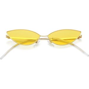 imageMEETSUN Retro Vintage Cat Eye Sunglasses For Women Men Narrow Small Oval Glasses Petals Shape Curved Temple DesignGold  Yellow