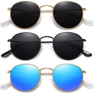 imageMEETSUN Round Polarized Sunglasses for Women Men Classic Retro Metal Frame Sun Glasses UV Protection3 Pack GoldGrey  BlackGrey  GoldBlue