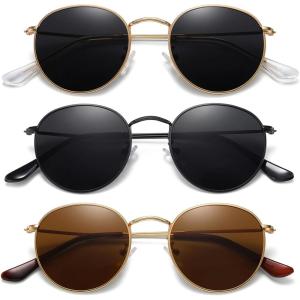 imageMEETSUN Round Polarized Sunglasses for Women Men Classic Retro Metal Frame Sun Glasses UV Protection3 Pack GoldGrey  BlackGrey  GoldBrown