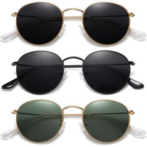 imageMEETSUN Round Polarized Sunglasses for Women Men Classic Retro Metal Frame Sun Glasses UV Protection3 Pack GoldGrey  BlackGrey  GoldDark Green