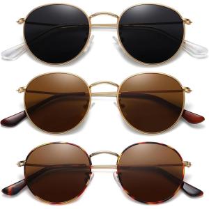imageMEETSUN Round Polarized Sunglasses for Women Men Classic Retro Metal Frame Sun Glasses UV Protection3 Pack GoldGrey  GoldBrown  LeopardBrown