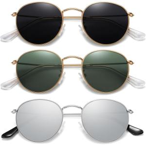 imageMEETSUN Round Polarized Sunglasses for Women Men Classic Retro Metal Frame Sun Glasses UV Protection3 Pack GoldGrey  GoldDark Green  Silver