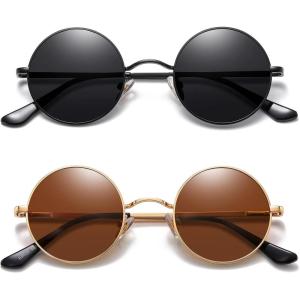 imageMEETSUN Small Round Polarized Sunglasses for Men Women Retro Vintage Circle Hippie Sun Glasses UV400Black  Gray  Gold  Brown