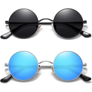 imageMEETSUN Small Round Polarized Sunglasses for Men Women Retro Vintage Circle Hippie Sun Glasses UV400Black  Grey  Silver  Blue Mirrored