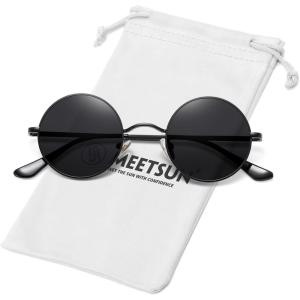 imageMEETSUN Small Round Polarized Sunglasses for Men Women Retro Vintage Circle Hippie Sun Glasses UV400Black  Grey