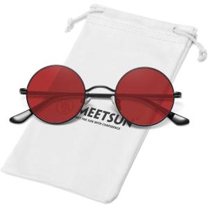 imageMEETSUN Small Round Polarized Sunglasses for Men Women Retro Vintage Circle Hippie Sun Glasses UV400Black Framered Lens