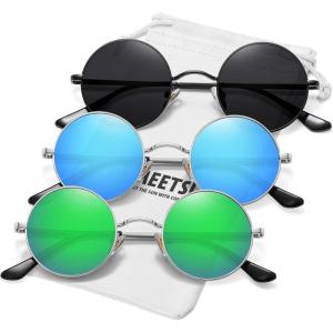imageMEETSUN Small Round Polarized Sunglasses for Men Women Retro Vintage Circle Hippie Sun Glasses UV400Black Greysilver Bluesilver Green