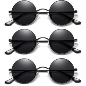 imageMEETSUN Small Round Polarized Sunglasses for Men Women Retro Vintage Circle Hippie Sun Glasses UV400Blackblackblack