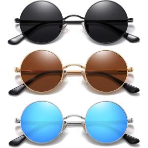 imageMEETSUN Small Round Polarized Sunglasses for Men Women Retro Vintage Circle Hippie Sun Glasses UV400Blackbrownblue