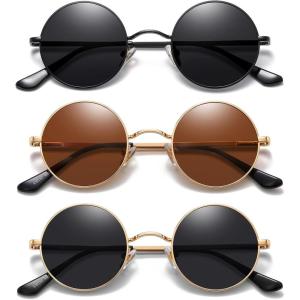 imageMEETSUN Small Round Polarized Sunglasses for Men Women Retro Vintage Circle Hippie Sun Glasses UV400Blackbrowngold Grey