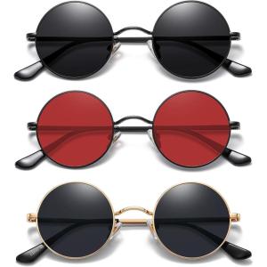 imageMEETSUN Small Round Polarized Sunglasses for Men Women Retro Vintage Circle Hippie Sun Glasses UV400Blackredgold Grey