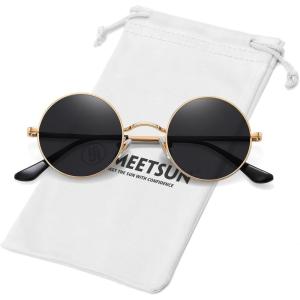 imageMEETSUN Small Round Polarized Sunglasses for Men Women Retro Vintage Circle Hippie Sun Glasses UV400Gold  Grey