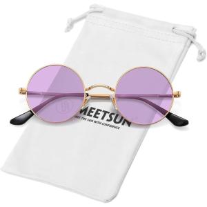 imageMEETSUN Small Round Polarized Sunglasses for Men Women Retro Vintage Circle Hippie Sun Glasses UV400Gold  Purple