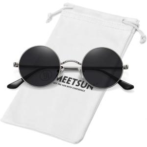 imageMEETSUN Small Round Polarized Sunglasses for Men Women Retro Vintage Circle Hippie Sun Glasses UV400Grey  Grey