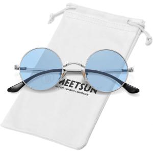 imageMEETSUN Small Round Polarized Sunglasses for Men Women Retro Vintage Circle Hippie Sun Glasses UV400Silver  Blue