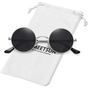 imageMEETSUN Small Round Polarized Sunglasses for Men Women Retro Vintage Circle Hippie Sun Glasses UV400Silver  Grey