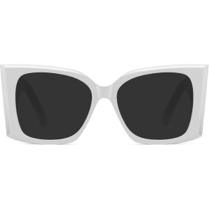 imageMEETSUN Trendy Retro Cat Eye Oversized Sunglasses for Women Stylish Vintage Wide Legs Square 90s Big Shades UV400 ProtectionWhite FrameGray Lens