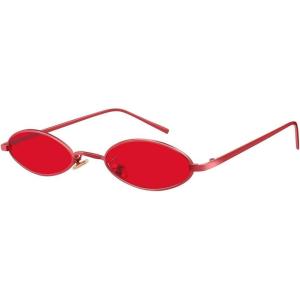 imageMEETSUN Vintage 90s Small Oval Sunglasses For Women Men Metal Frames Designer Gothic GlassesFull Red