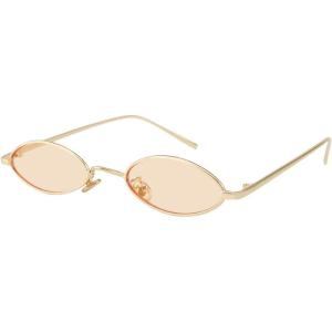 imageMEETSUN Vintage 90s Small Oval Sunglasses For Women Men Metal Frames Designer Gothic GlassesGoldbrown