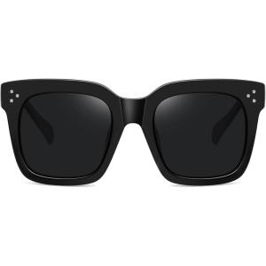 imageMEETSUN Vintage Square Oversized Sunglasses for Women Fashion Retro Designer Shades Big Trendy Large SunniesBlack  Grey