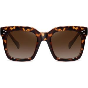 imageMEETSUN Vintage Square Oversized Sunglasses for Women Fashion Retro Designer Shades Big Trendy Large SunniesTortoiseBrown