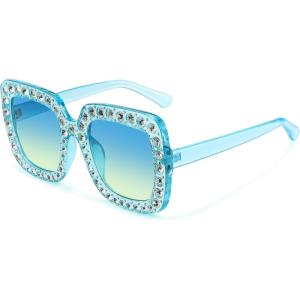 imageMEETSUN Elton Square Rhinestone Sunglasses  Oversized Bling for Women with Diamond Frames  70s Retro for Beach ampamp DiscoBlue FrameBlue Gradient Lens