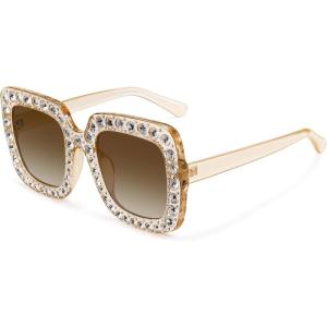 imageMEETSUN Elton Square Rhinestone Sunglasses  Oversized Bling for Women with Diamond Frames  70s Retro for Beach ampamp DiscoBrown FrameBrown Gradient Lens