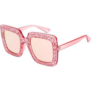 imageMEETSUN Elton Square Rhinestone Sunglasses  Oversized Bling for Women with Diamond Frames  70s Retro for Beach ampamp DiscoPink FramePink Mirrored Lens