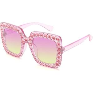 imageMEETSUN Elton Square Rhinestone Sunglasses  Oversized Bling for Women with Diamond Frames  70s Retro for Beach ampamp DiscoPurple FrameYellow Lens