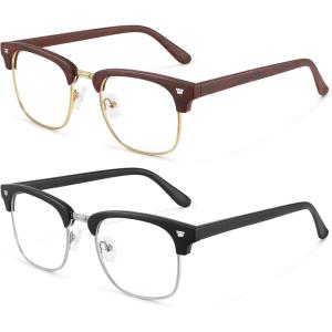 imageMEETSUN Blue Light Glasses Retro Half Frame Clear Lens  AntiEyestrain for Computer Gaming ampamp Phone Use  Women Men Fashion Bluelight GlassesTortoiseshell FrameBrown Frame  2 PACKMatte Black Silverybrown Gold  2 Pack