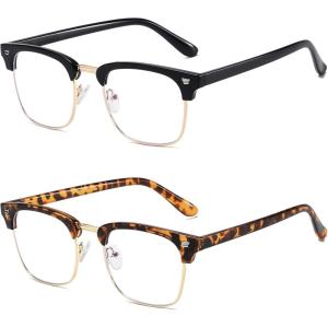 imageMEETSUN Blue Light Glasses Retro Half Frame Clear Lens  AntiEyestrain for Computer Gaming ampamp Phone Use  Women Men Fashion Bluelight GlassesTortoiseshell FrameBrown Frame  2 PACKBlack Frameleopard Frame  2 Pack