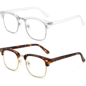 imageMEETSUN Blue Light Glasses Retro Half Frame Clear Lens  AntiEyestrain for Computer Gaming ampamp Phone Use  Women Men Fashion Bluelight GlassesTortoiseshell FrameBrown Frame  2 PACKTortoiseshell Goldclear Silvery 2 Pack